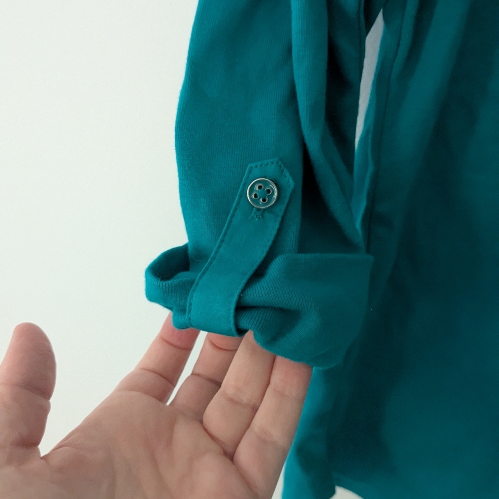 NWT! Karen Scott Teal Knit Polo Top - Picture 4 of 7
